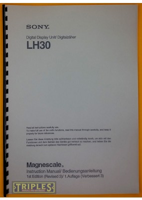 Sony LH30 Digital Display. DRO Instruction Manual.